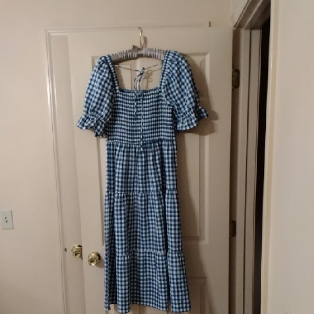 Blue Gingham Smocked Midi Dress - Picture 4 of 7